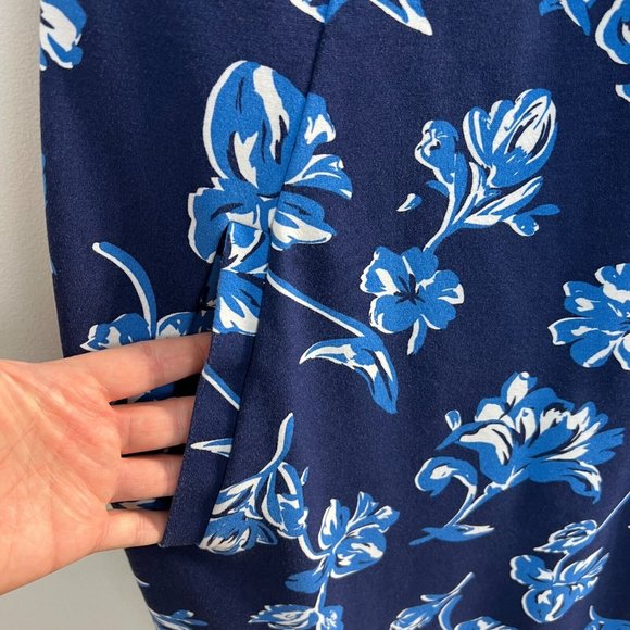 Lands End Dress 18 Blue Sheath‎ Floral Ponte Knit Stretch Pockets Sleeveless - Picture 4 of 12